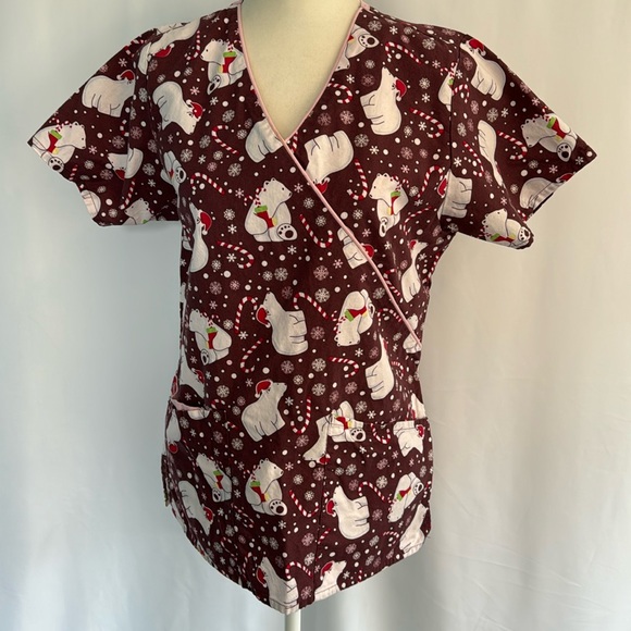 💜3/$15 Dickies Polar Bear Candy Canes Christmas Scrub - Picture 2 of 10